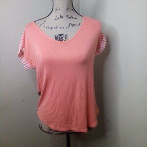 Coral Bay Blouse Shirt Women S Short Sleeve Floral Stripe Colorful